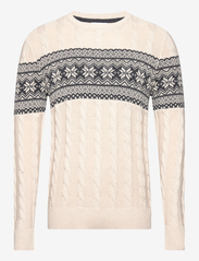 Jaquard cable o-neck sweater - OFF WHITE