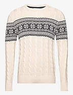 Jaquard cable o-neck sweater - OFF WHITE