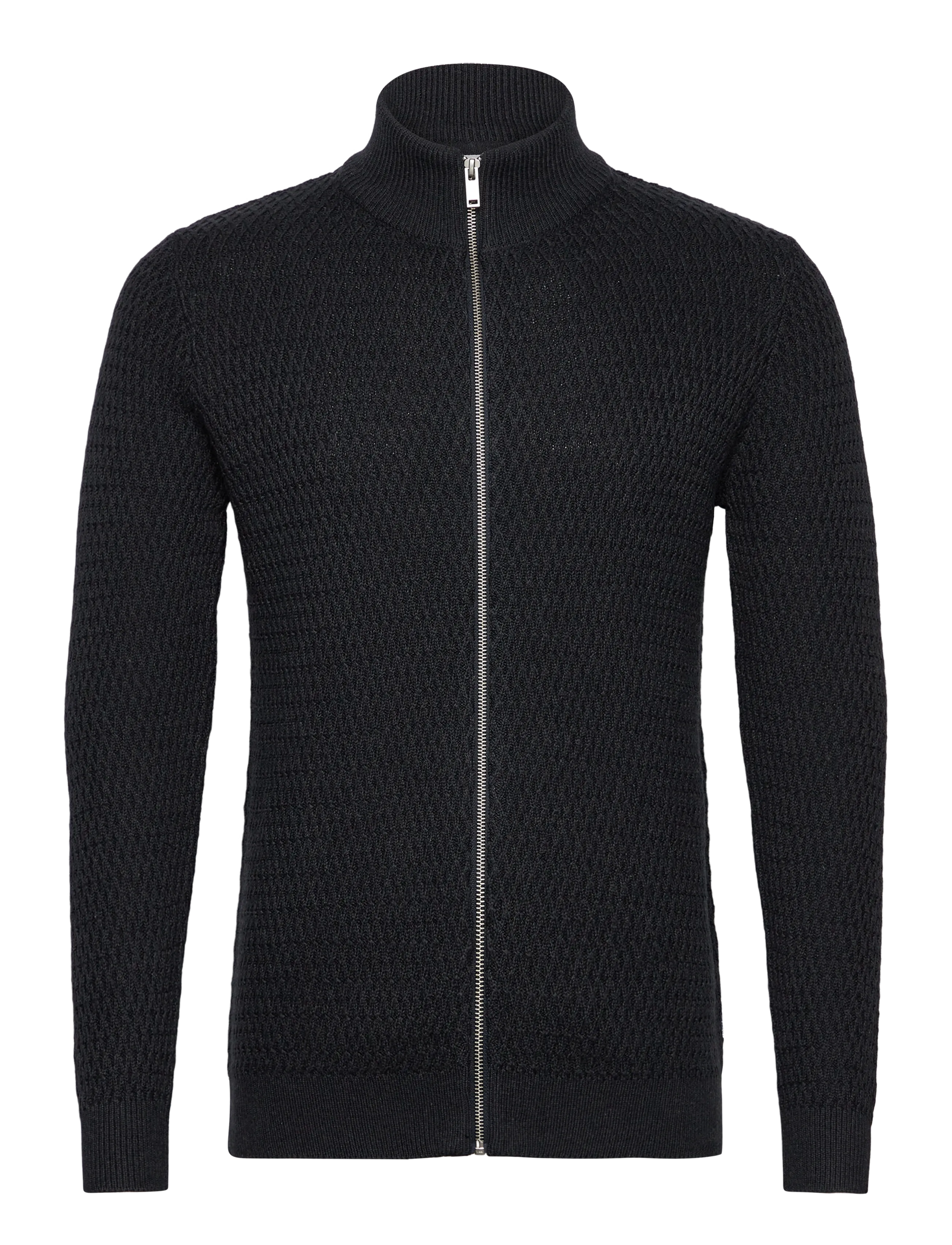 Lindbergh Zip through structure cardigan - Tøj - DK NAVY MEL / black