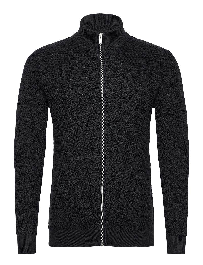 Lindbergh - Zip through structure cardigan - pullover mit durchgehendem reißverschluss - dk navy mel - 0