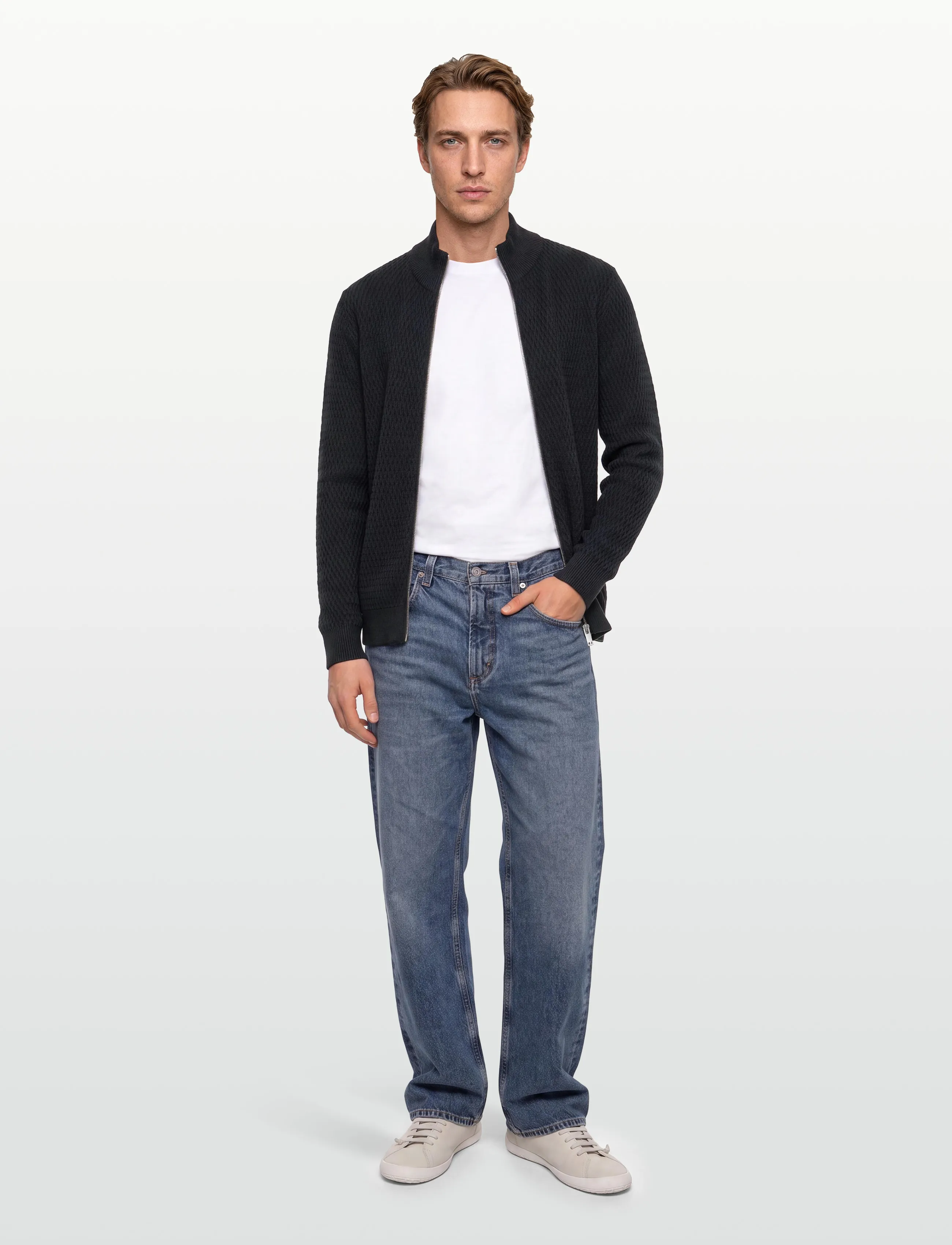 Lindbergh - Zip through structure cardigan - fullzip strik - dk navy mel - 0