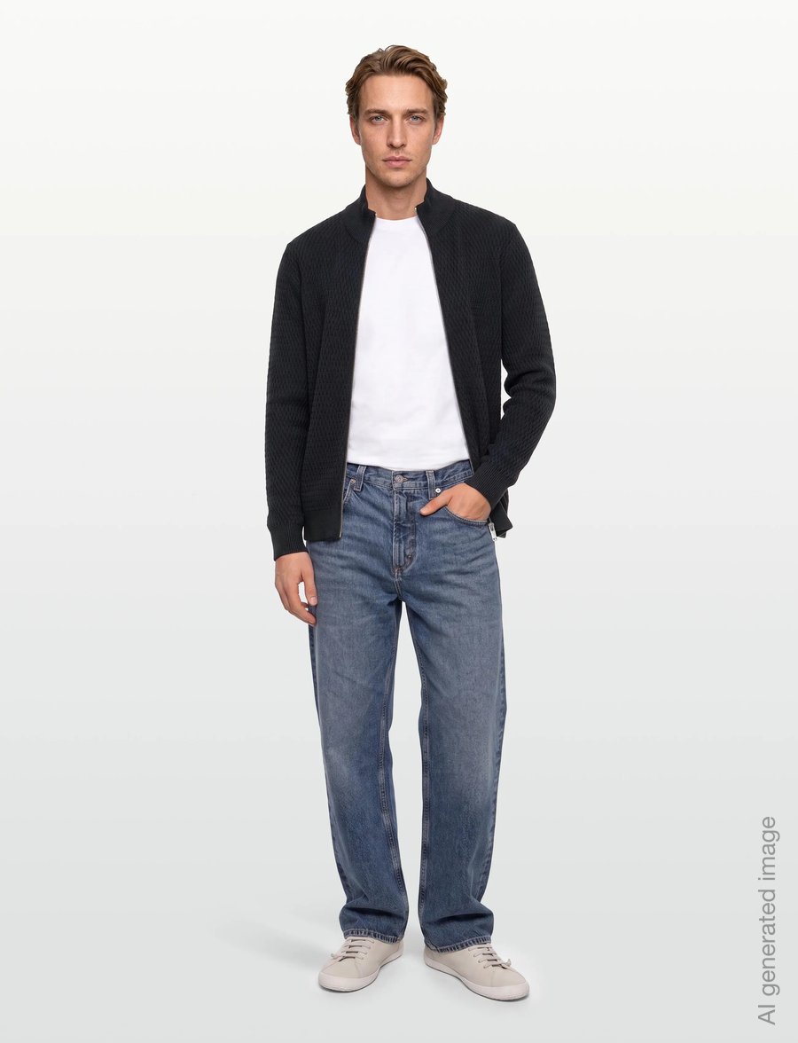 Lindbergh - Zip through structure cardigan - pullover mit durchgehendem reißverschluss - dk navy mel - 0