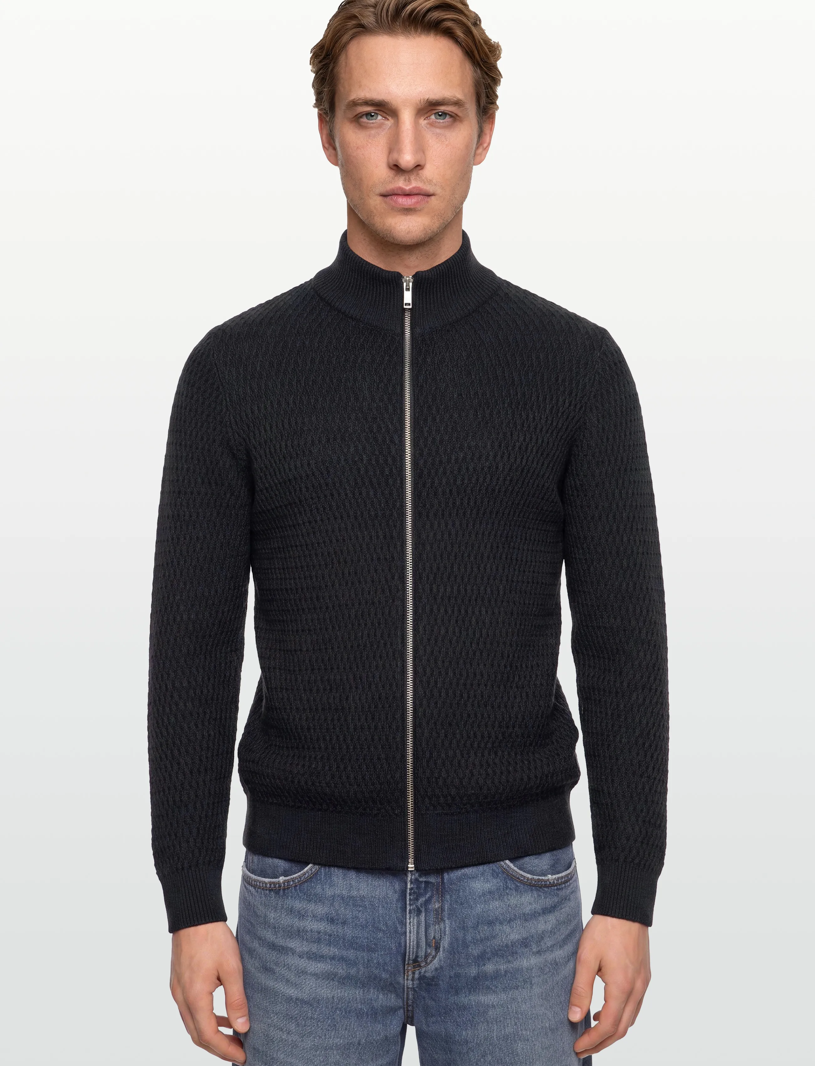 Lindbergh - Zip through structure cardigan - fullzip strik - dk navy mel - 3