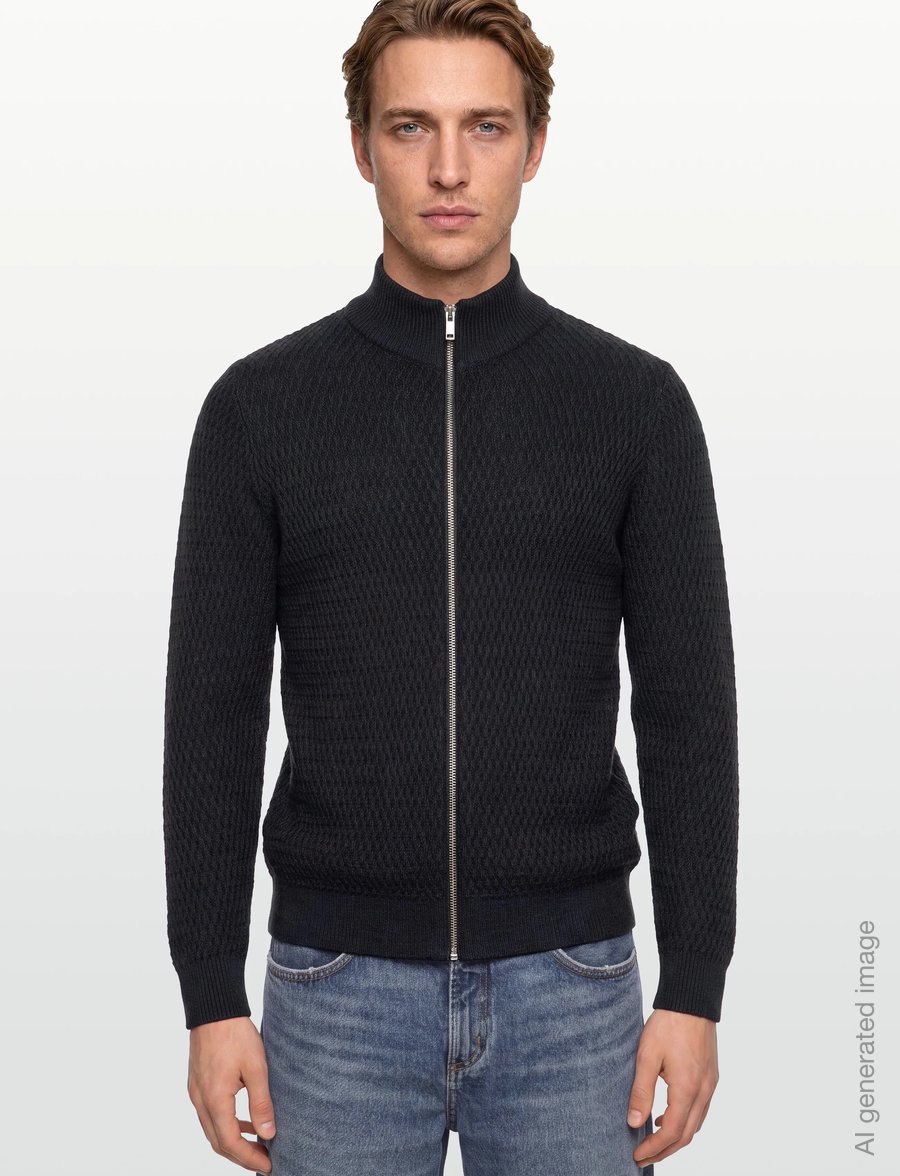 Lindbergh - Zip through structure cardigan - pullover mit durchgehendem reißverschluss - dk navy mel - 3