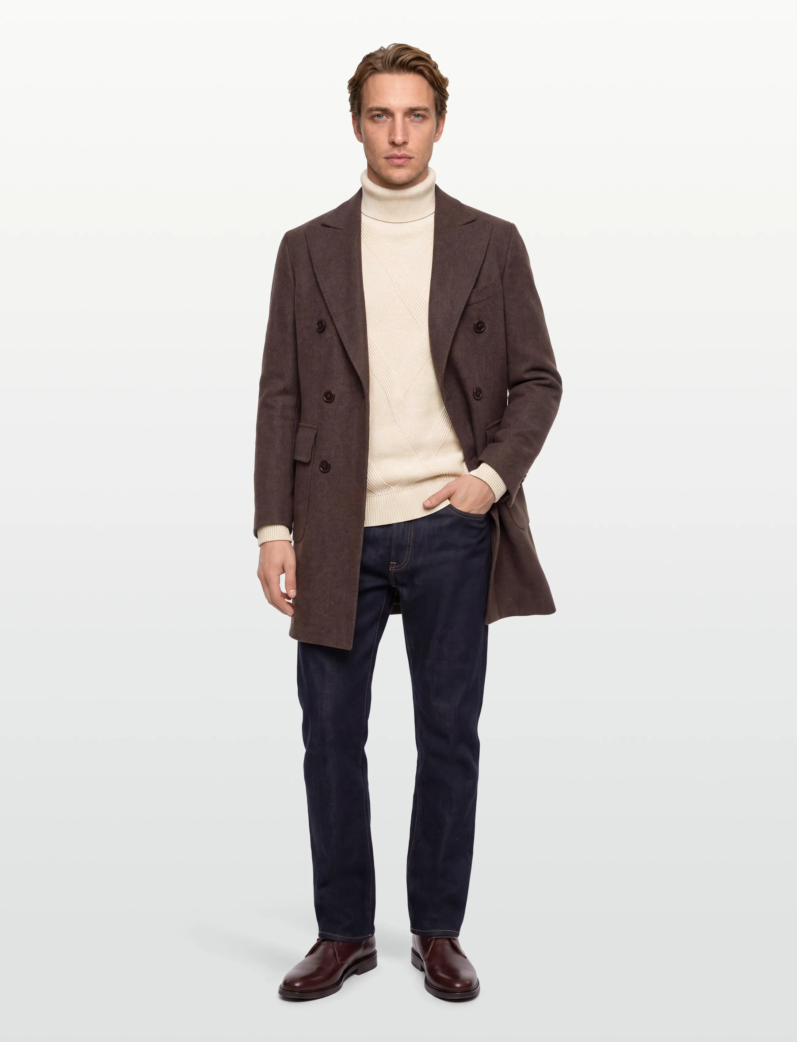 Lindbergh Rolled Neck Structure Knit, XXL, Cream, Strik > Rullekraves, Herre