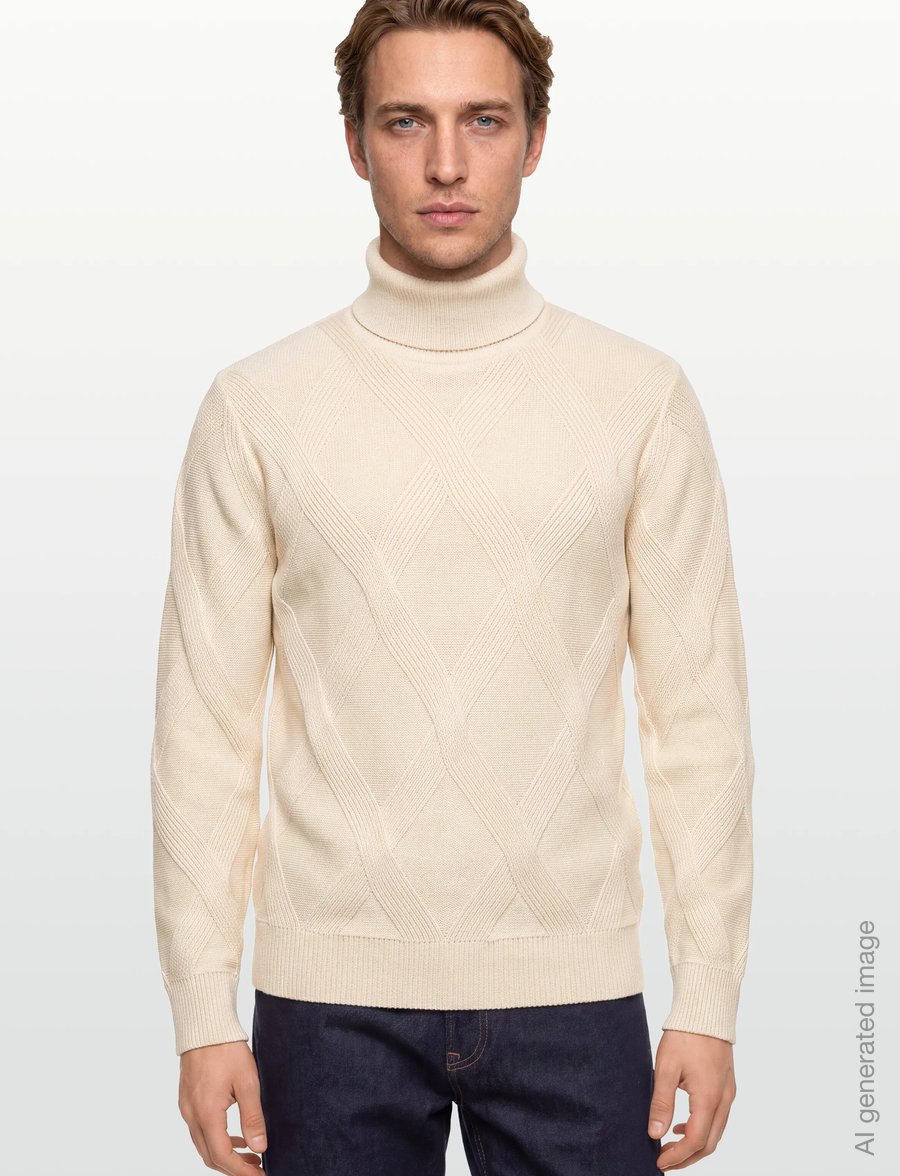 Lindbergh - Rolled neck structure knit - turtlenecks - off white - 3