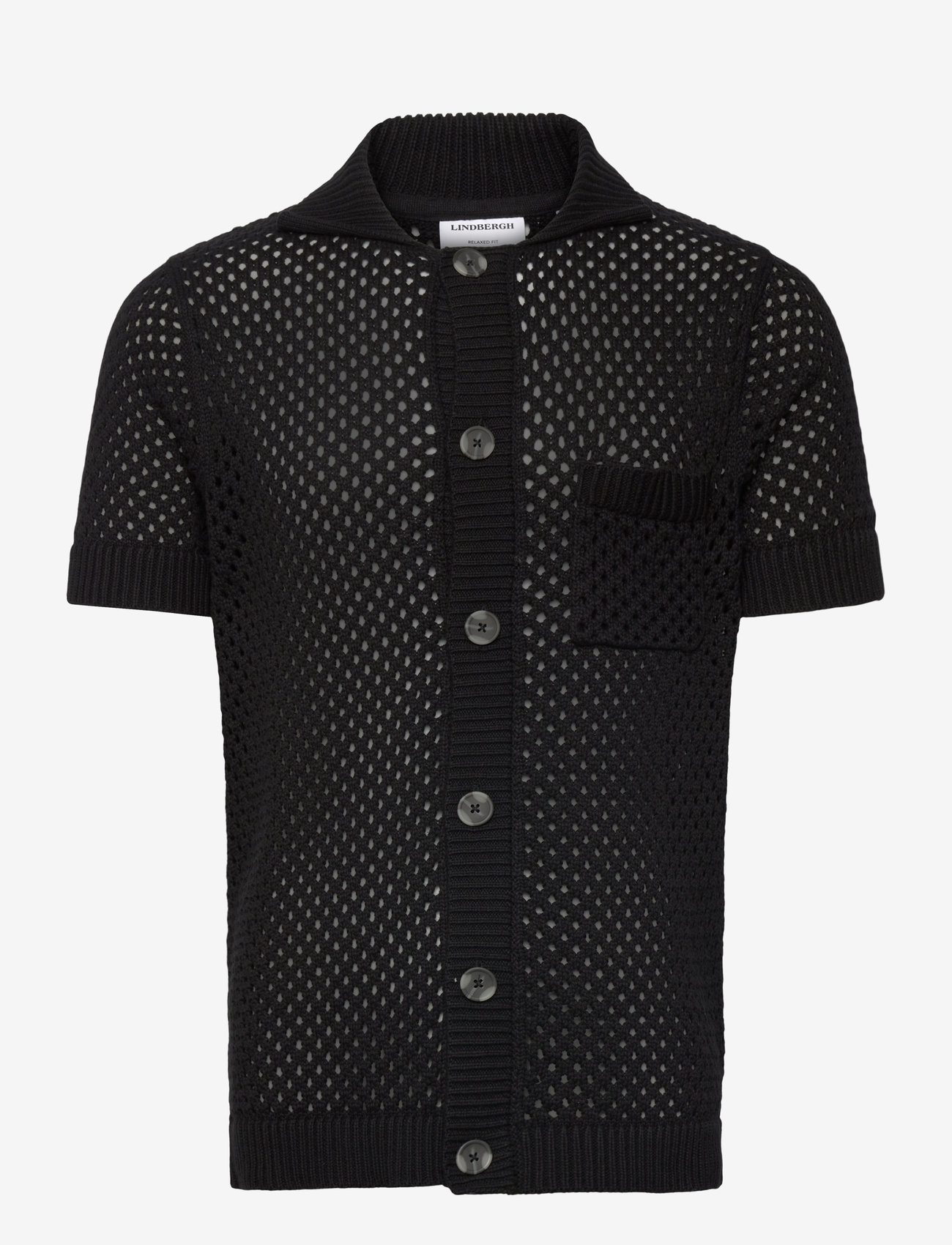 Lindbergh - Chrocet S/S cardigan - kurzarmhemden - black - 0
