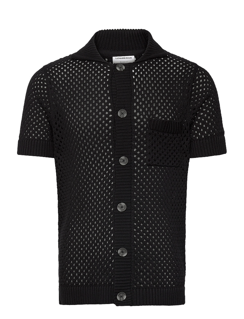 Lindbergh - Chrocet S/S cardigan - kurzarmhemden - black - 0