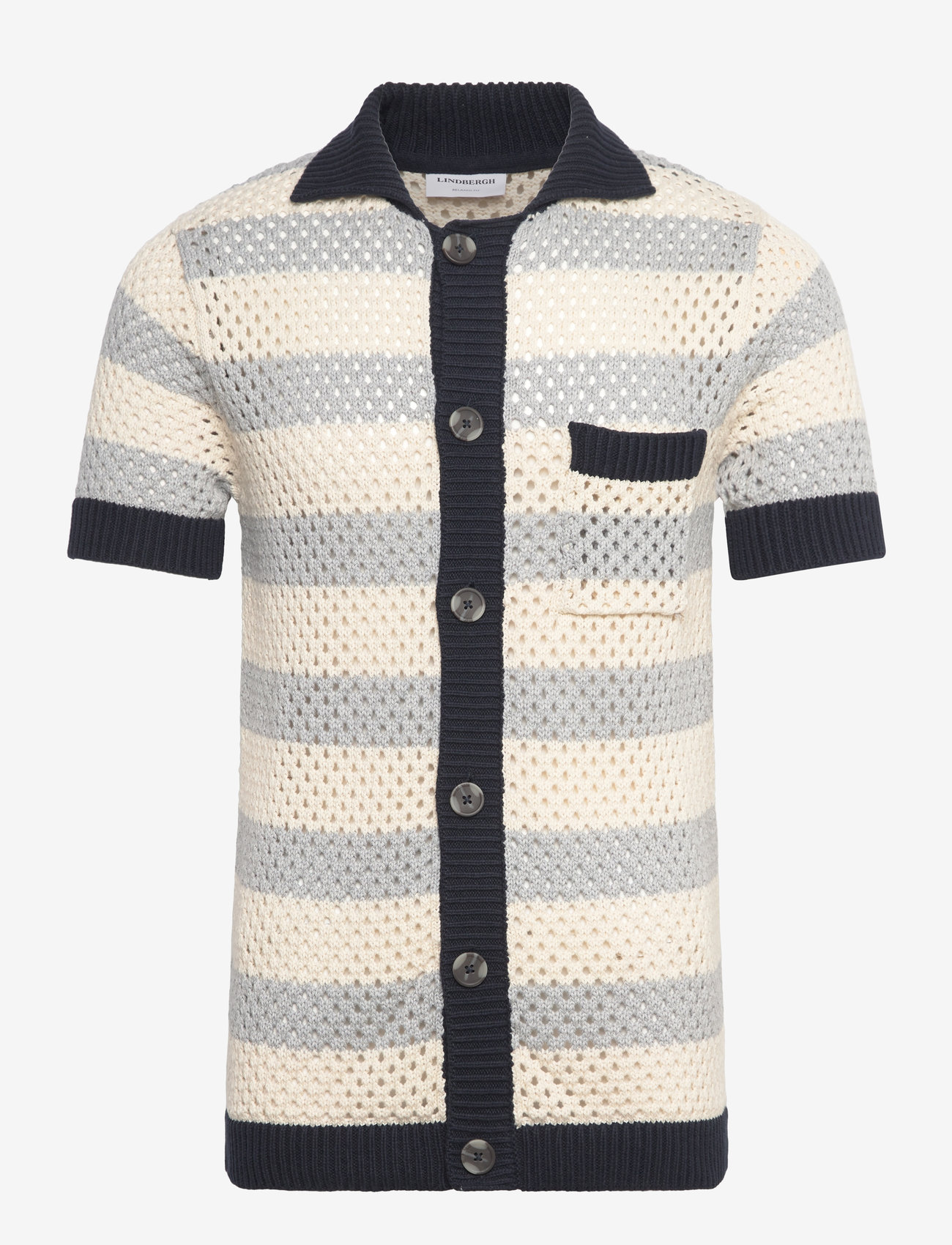 Lindbergh - Crochet S/S cardigan - kortærmede skjorter - grey mel - 1