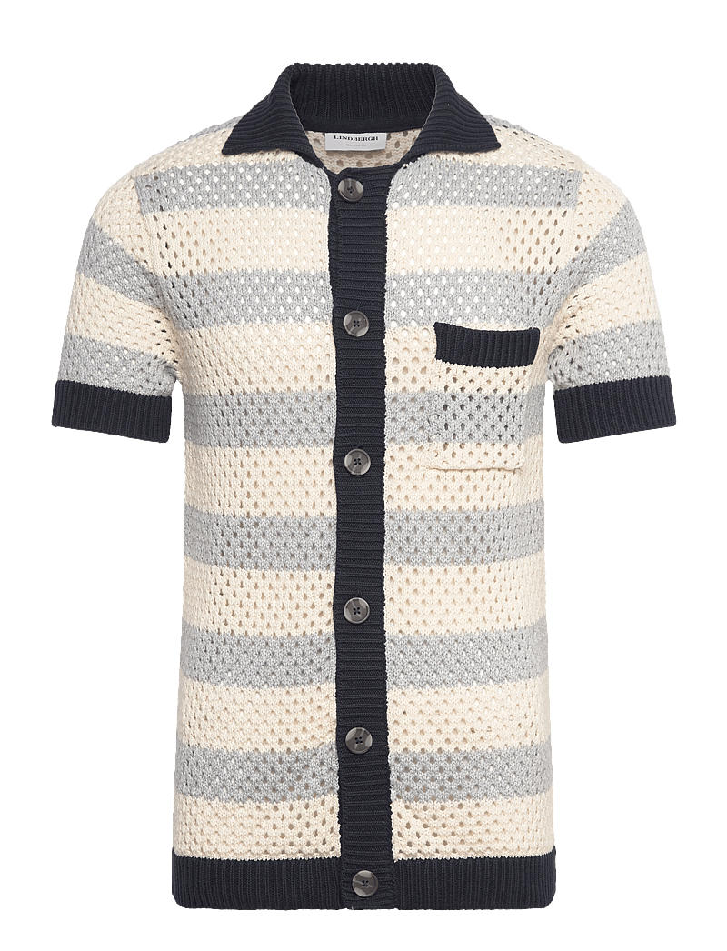 Lindbergh - Chrocet S/S cardigan - kurzarmhemden - grey mel - 1