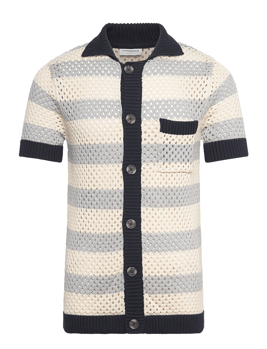 Lindbergh - Crochet S/S cardigan - short-sleeved shirts - grey mel - 1