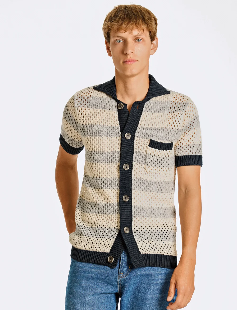 Lindbergh - Crochet S/S cardigan - lühikeste varrukatega särgid - grey mel - 0