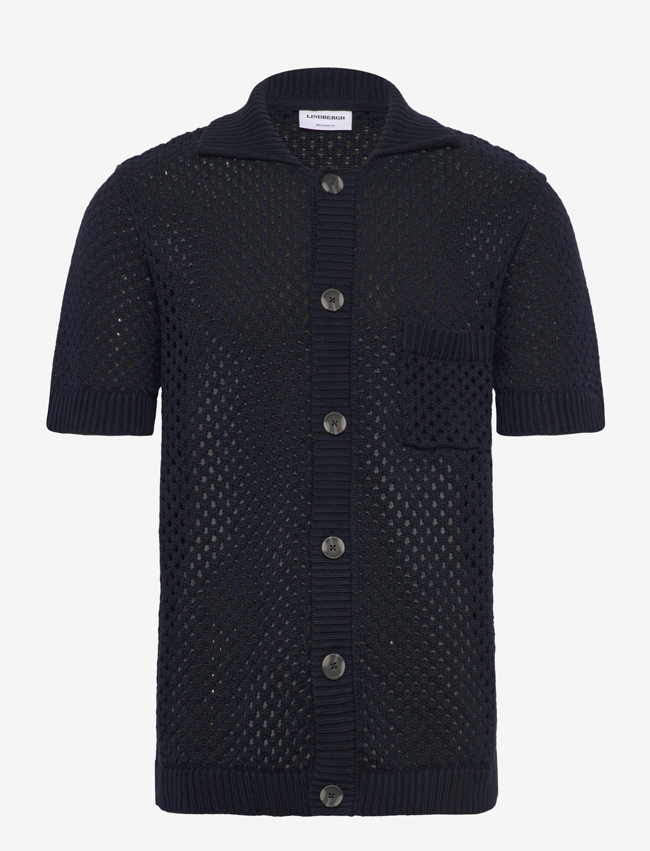 Lindbergh - Crochet S/S cardigan - kortærmede skjorter - navy - 0