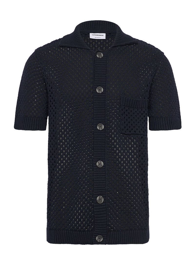 Lindbergh - Crochet S/S cardigan - kortærmede skjorter - navy - 0