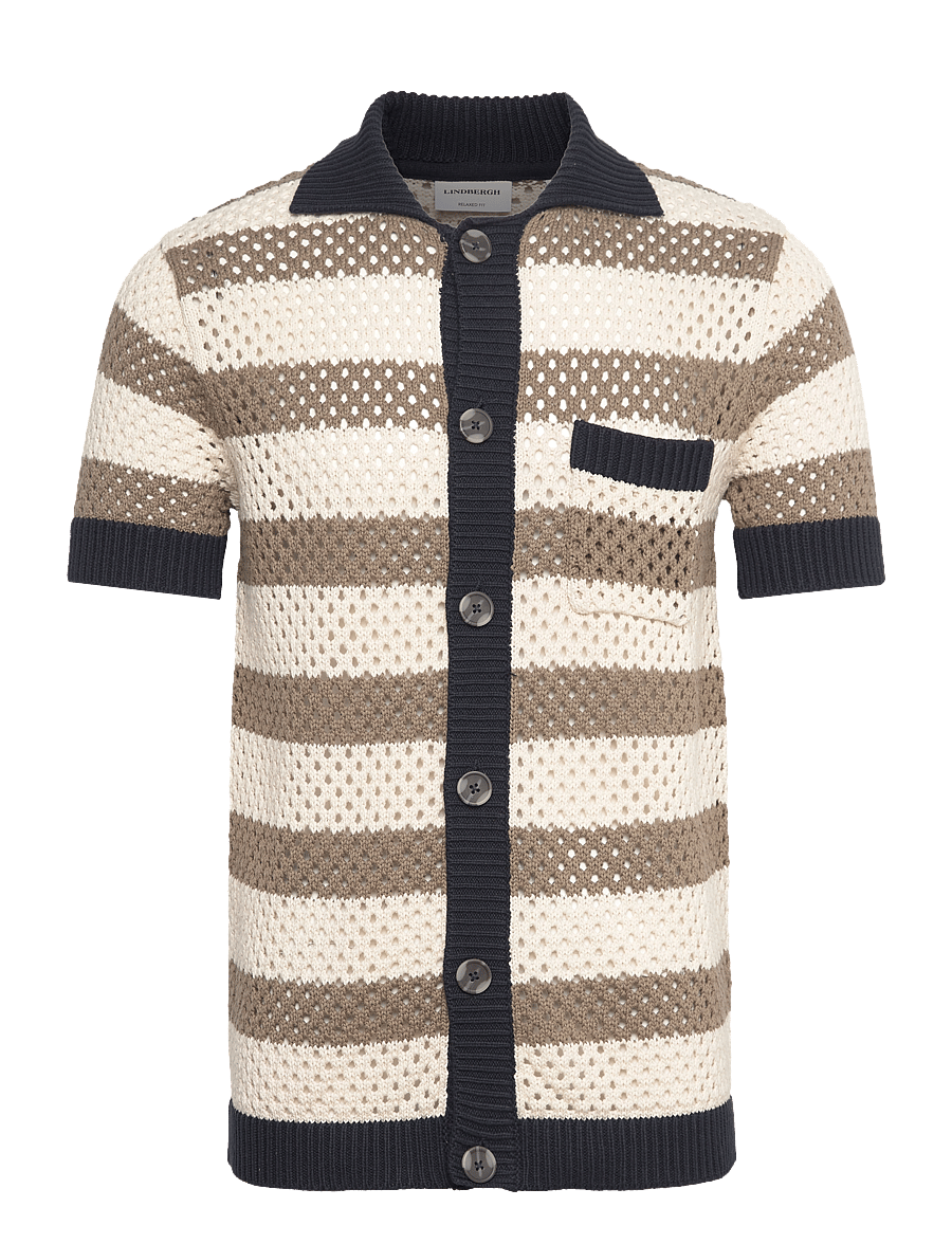 Lindbergh - Crochet S/S cardigan - short-sleeved shirts - stone - 1