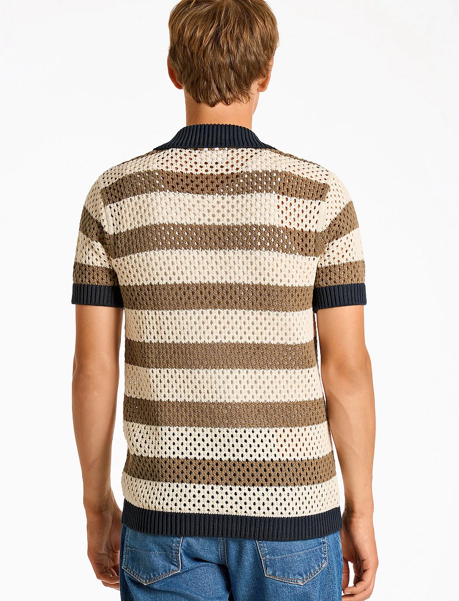 Lindbergh - Crochet S/S cardigan - short-sleeved shirts - stone - 3