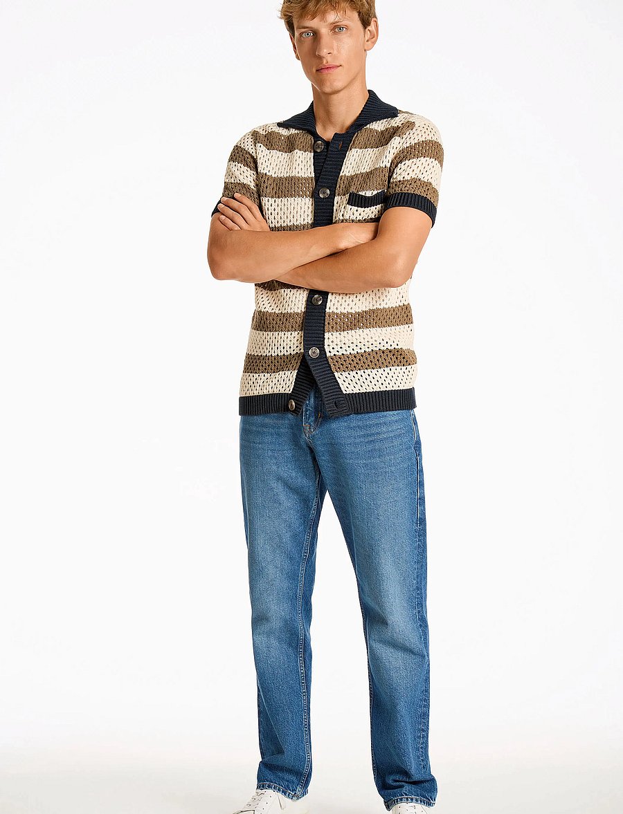 Lindbergh - Crochet S/S cardigan - short-sleeved shirts - stone - 4