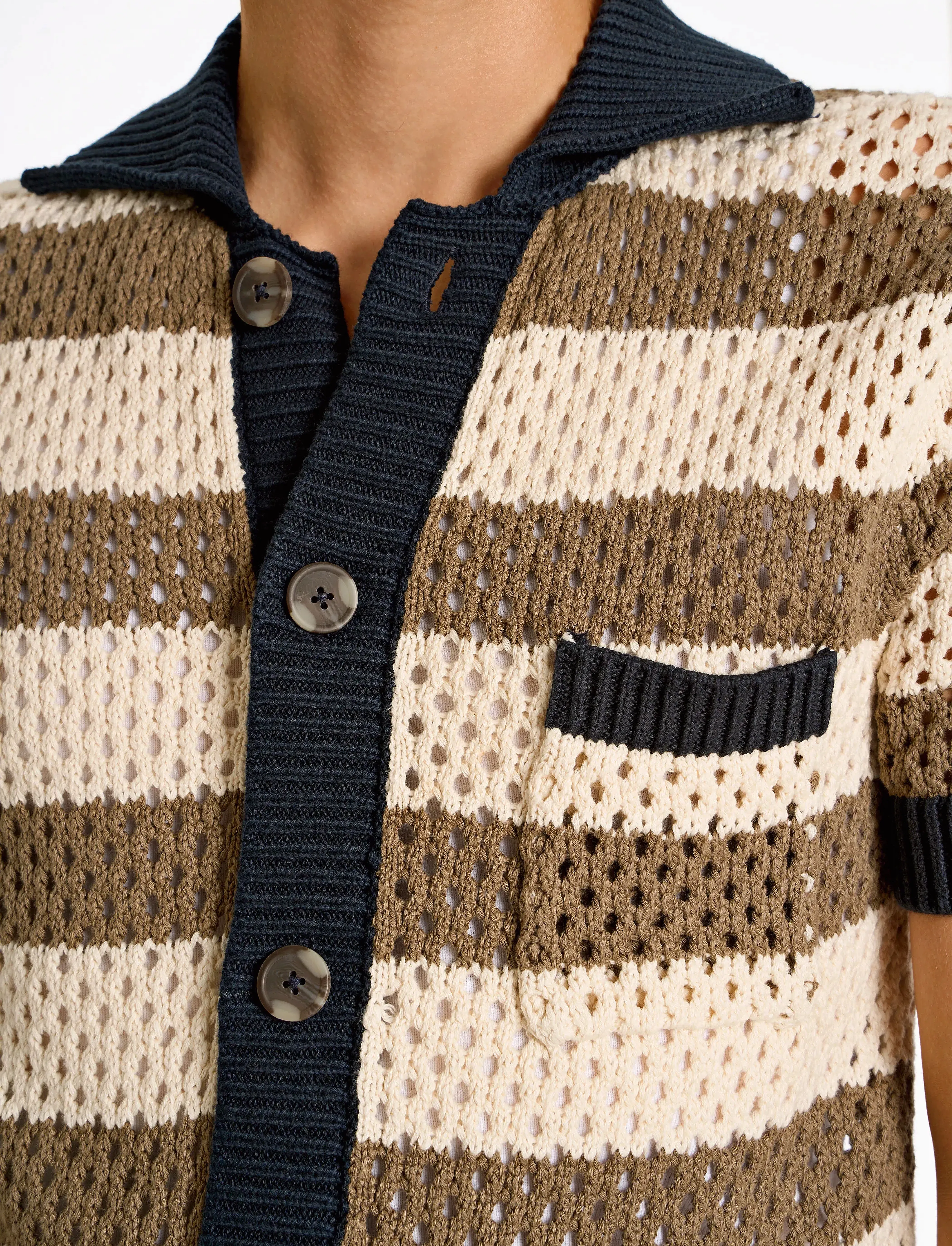 Lindbergh - Crochet S/S cardigan - kortärmade skjortor - stone - 5