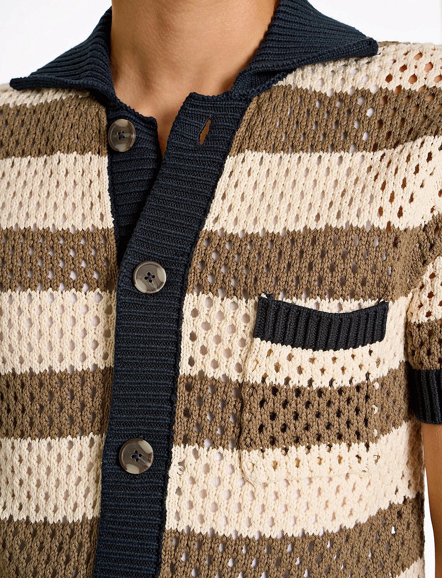 Lindbergh - Crochet S/S cardigan - short-sleeved shirts - stone - 5