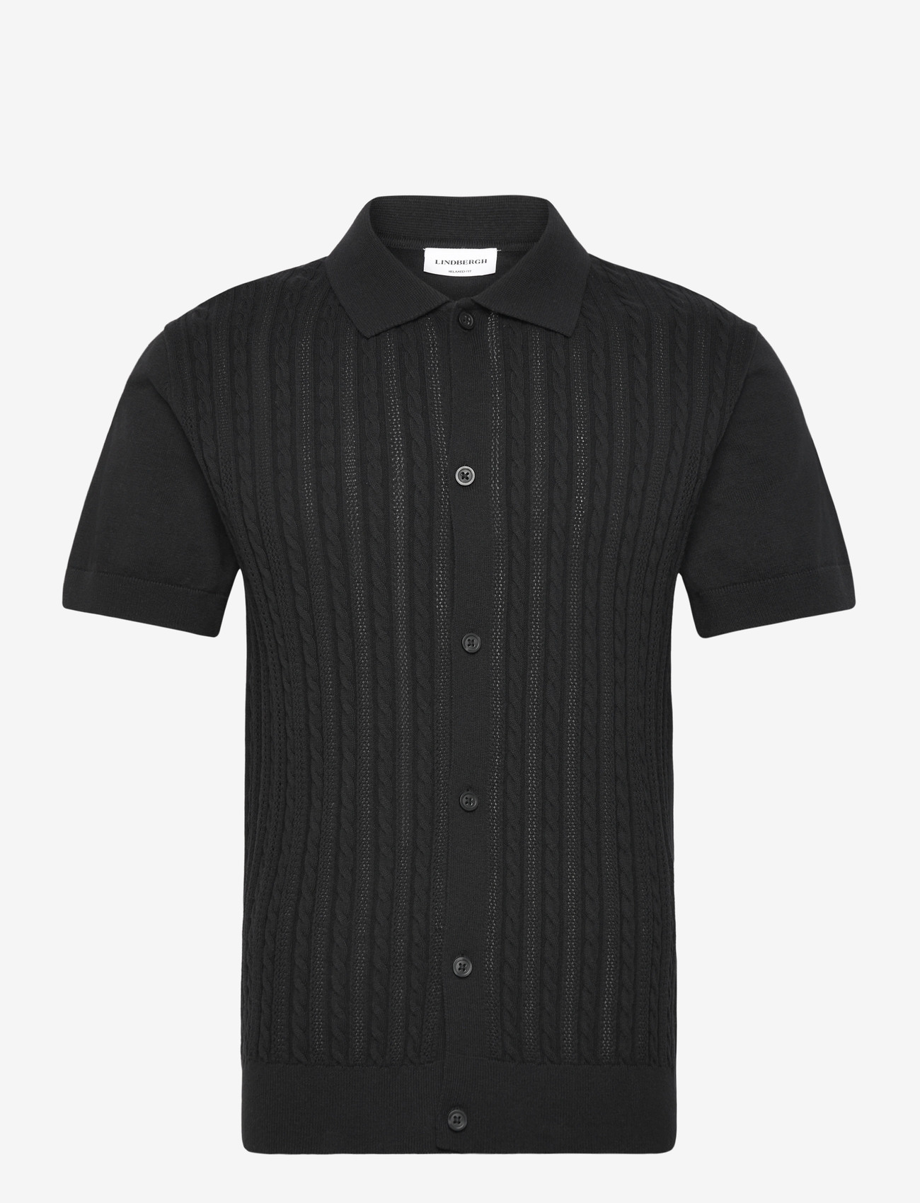 Lindbergh - Knitted S/S cable cardigan - kortærmede skjorter - black - 1