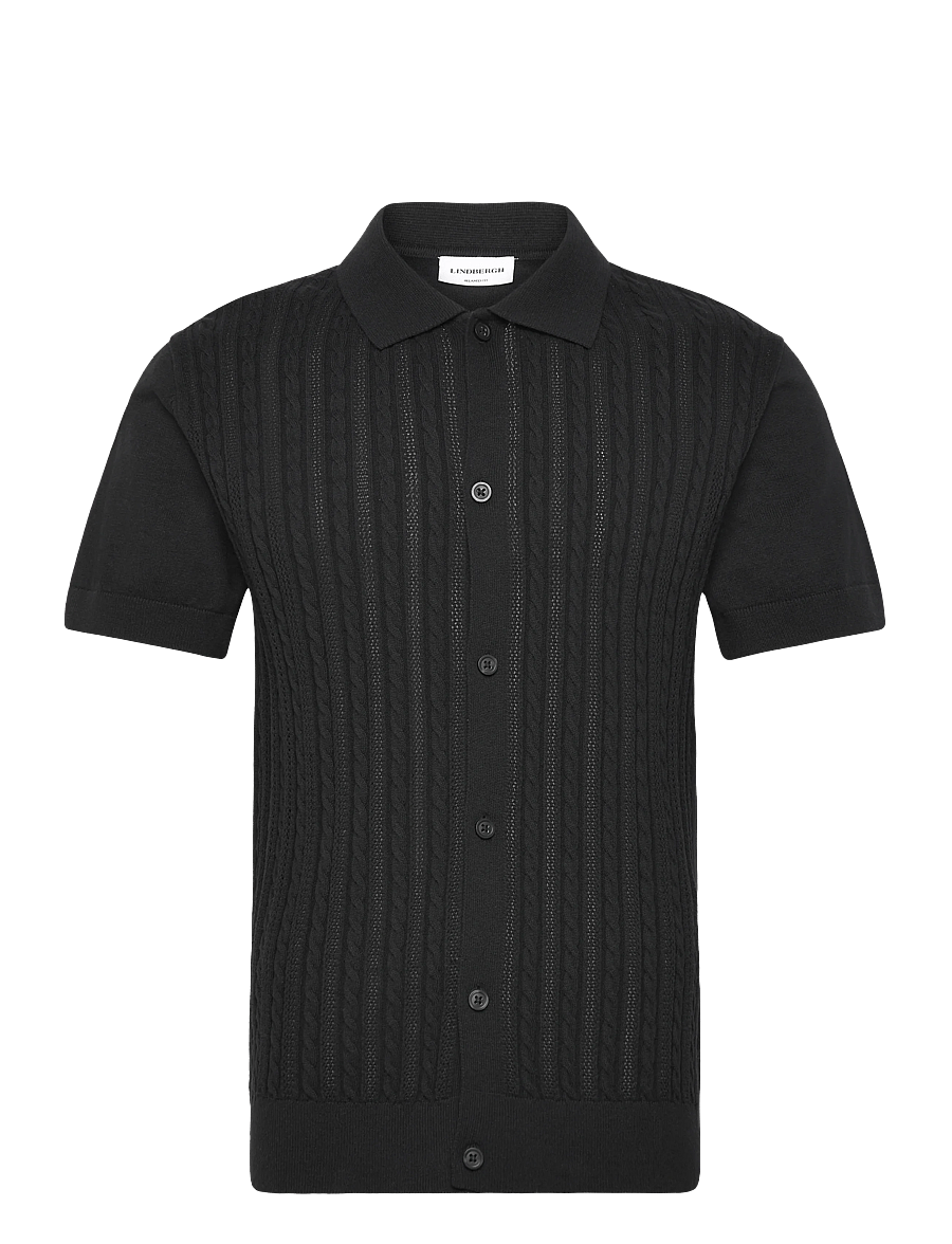 Lindbergh - Knitted S/S cable cardigan - lühikeste varrukatega särgid - black - 1