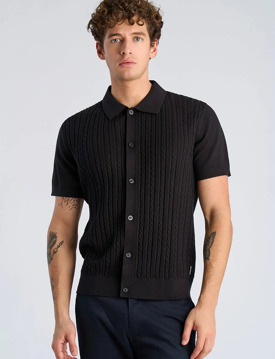 Lindbergh - Knitted S/S cable cardigan - lühikeste varrukatega särgid - black - 3