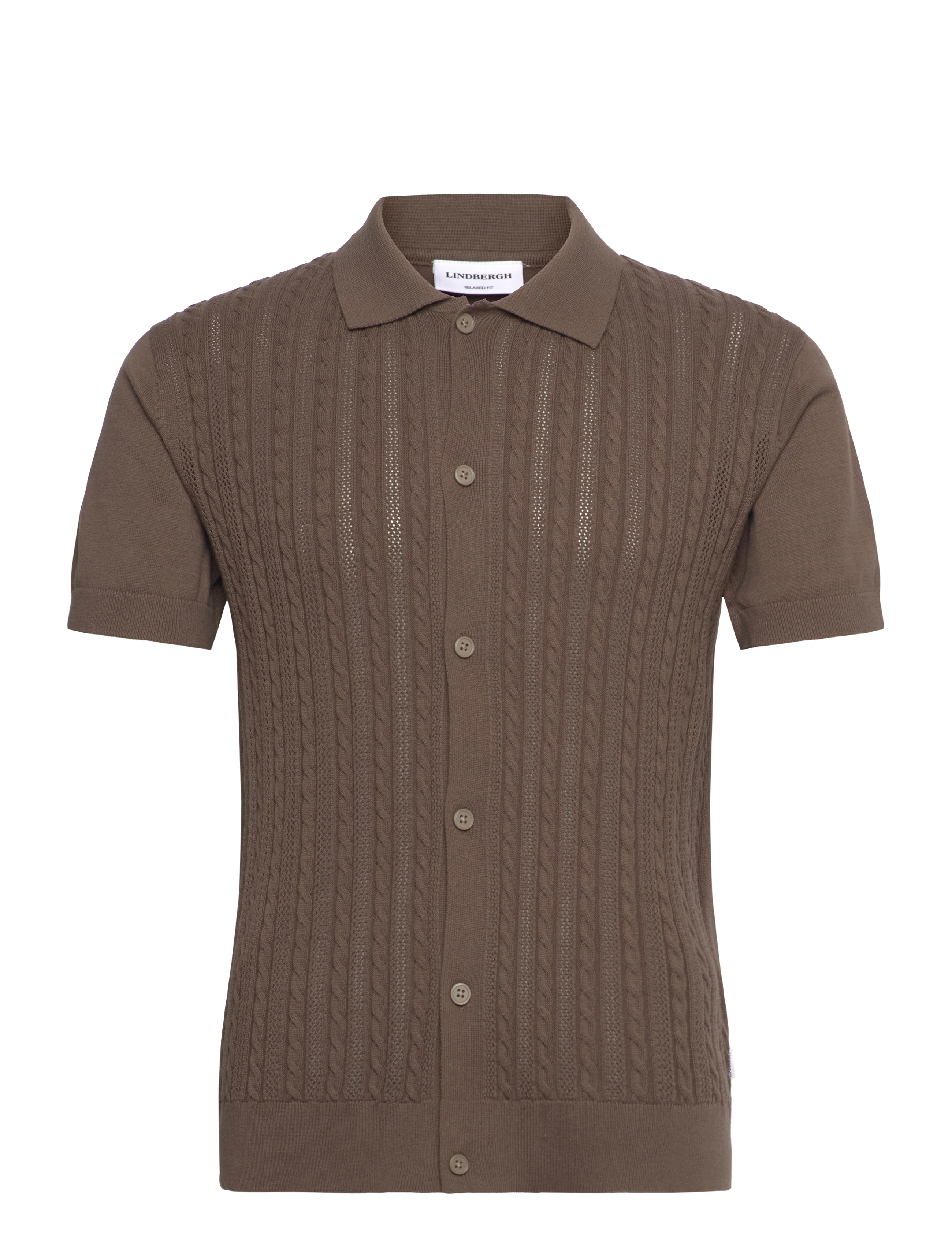 Lindbergh Knitted S/S cable cardigan - Skjorter - DK STONE / brown