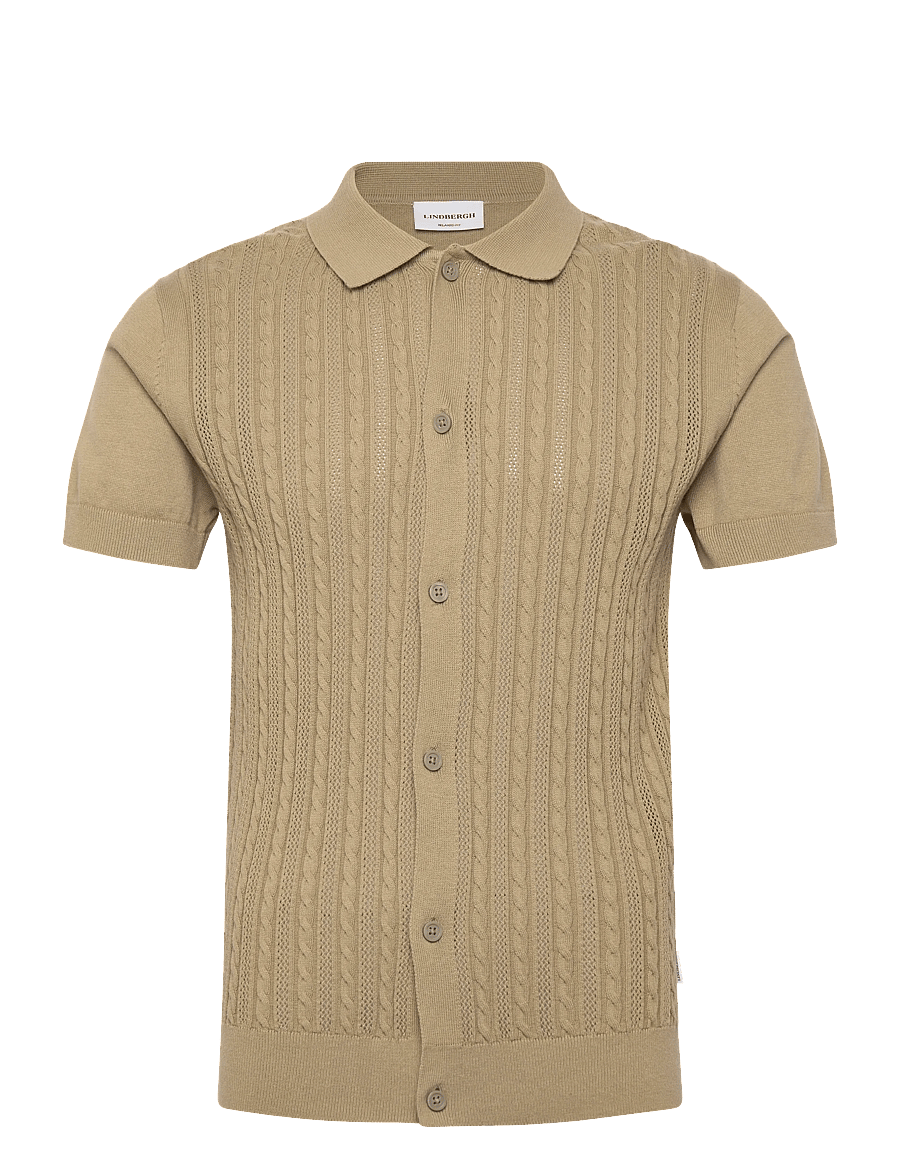 Lindbergh - Knitted S/S cable cardigan - short-sleeved shirts - dusty green - 1
