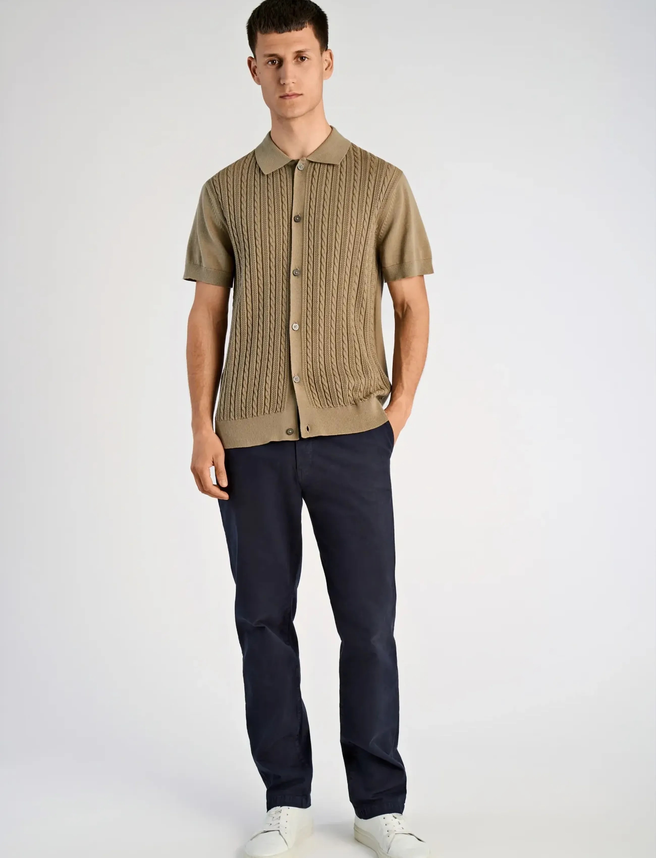 Lindbergh Knitted S/S cable cardigan - Kauluspaidat - DUSTY GREEN / khaki/green