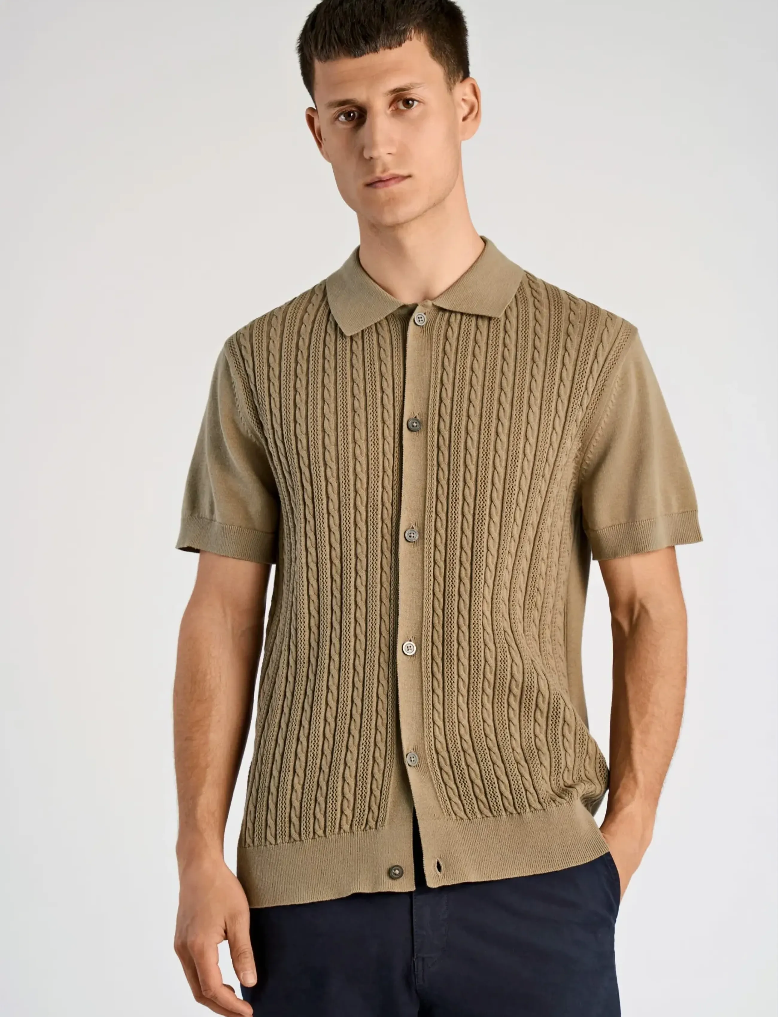 Lindbergh - Knitted S/S cable cardigan - kortärmade skjortor - dusty green - 3