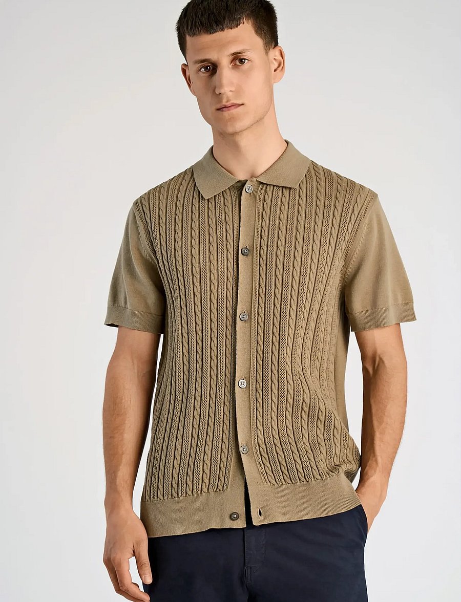 Lindbergh - Knitted S/S cable cardigan - short-sleeved shirts - dusty green - 3