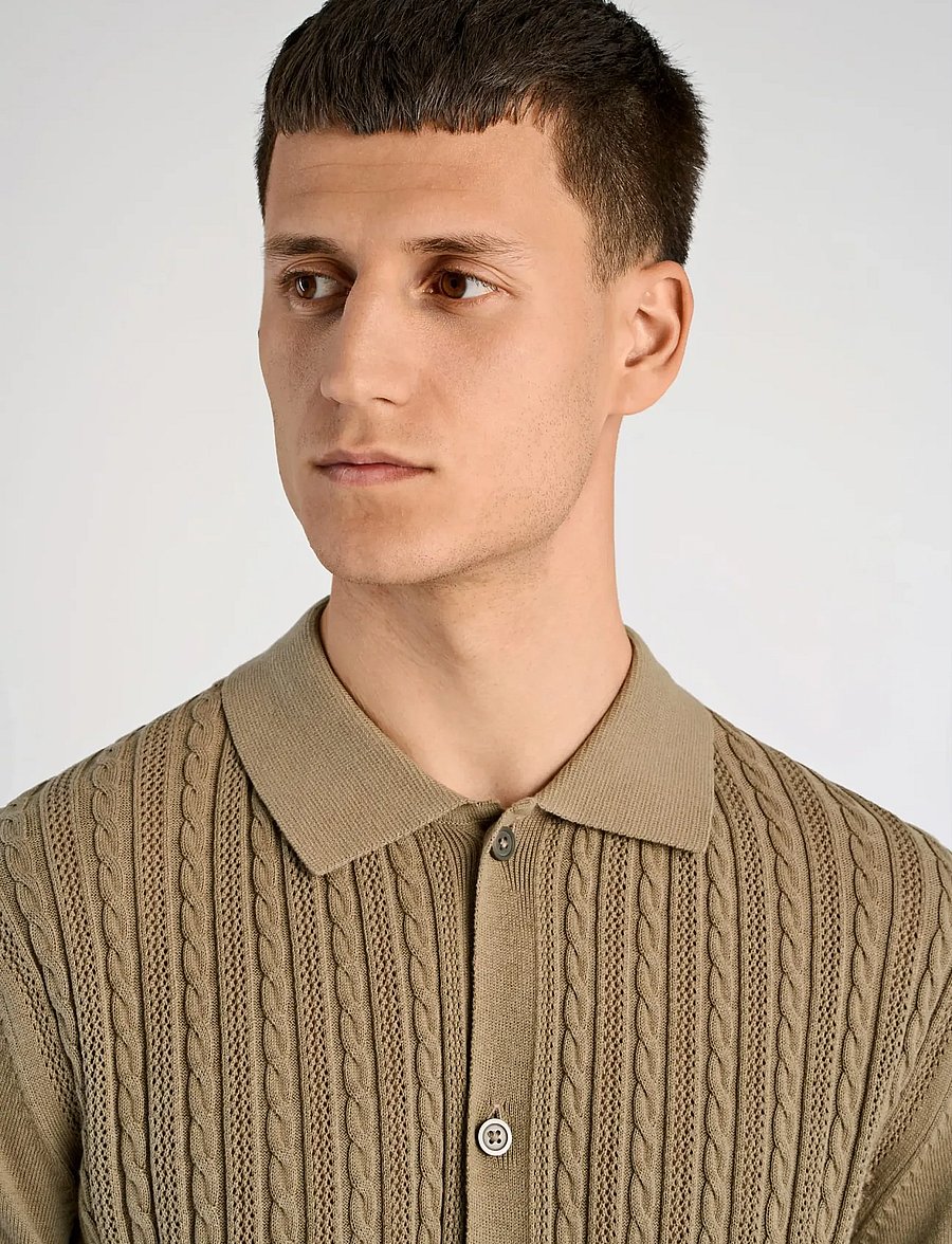 Lindbergh - Knitted S/S cable cardigan - short-sleeved shirts - dusty green - 5