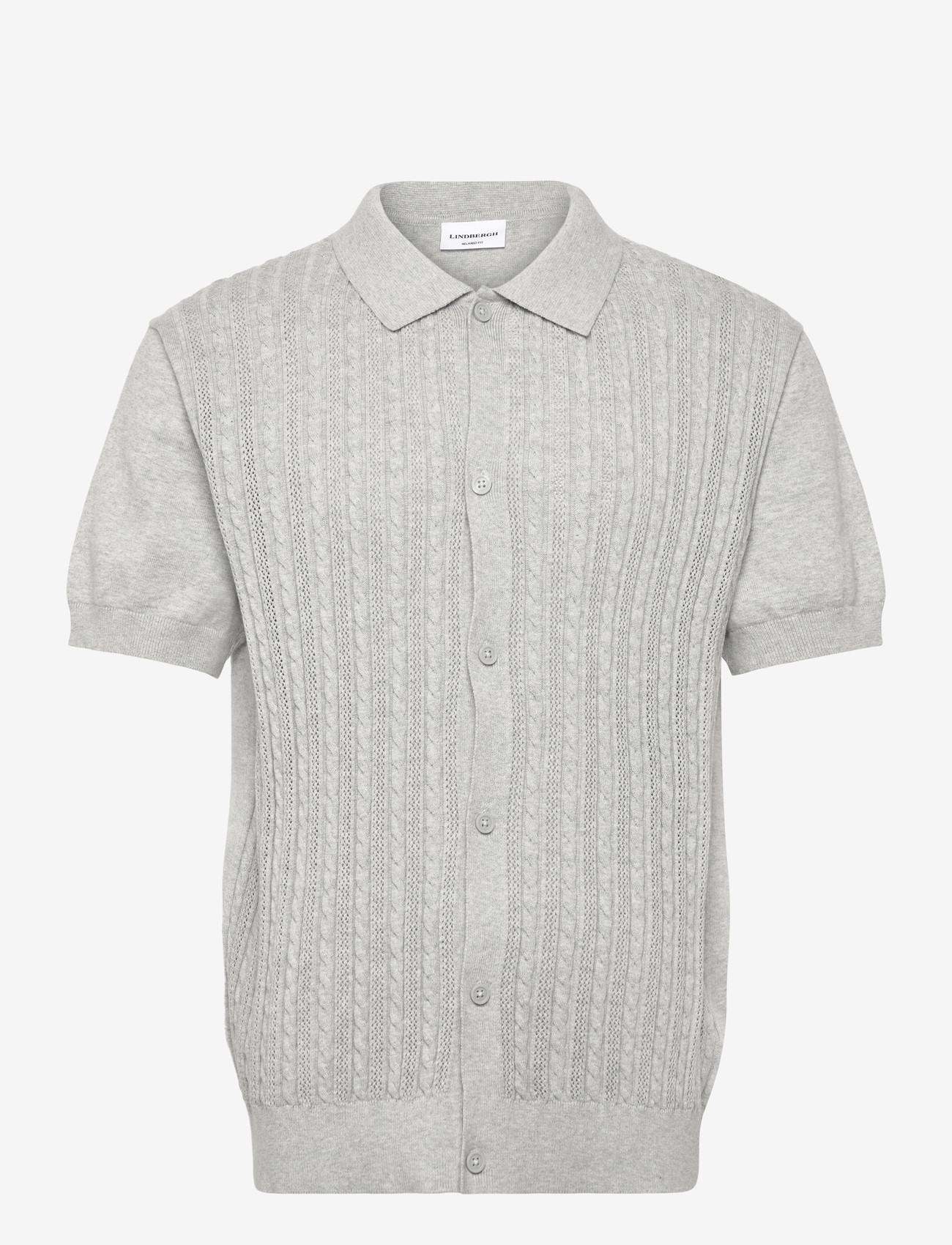 Lindbergh - Knitted S/S cable cardigan - kortærmede skjorter - grey mel - 1