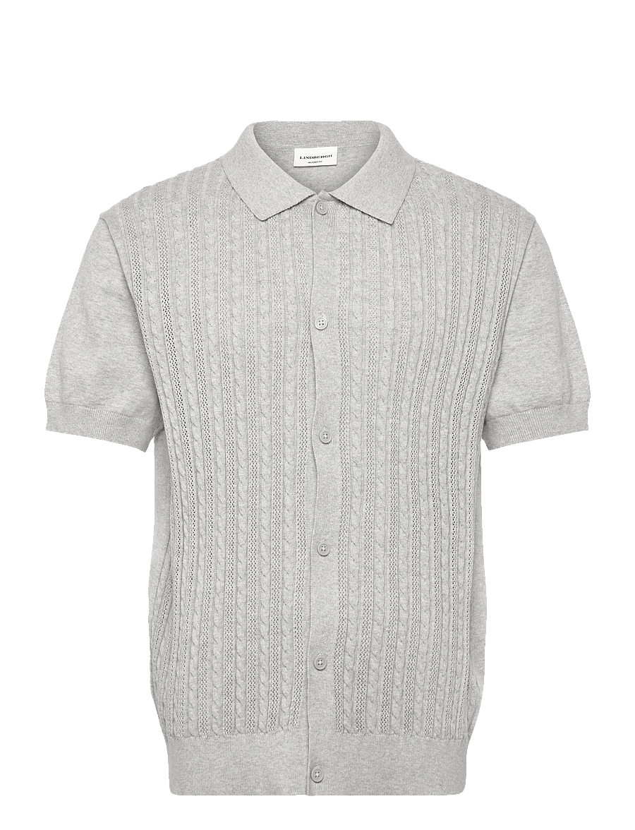 Lindbergh - Knitted S/S cable cardigan - kortærmede skjorter - grey mel - 1