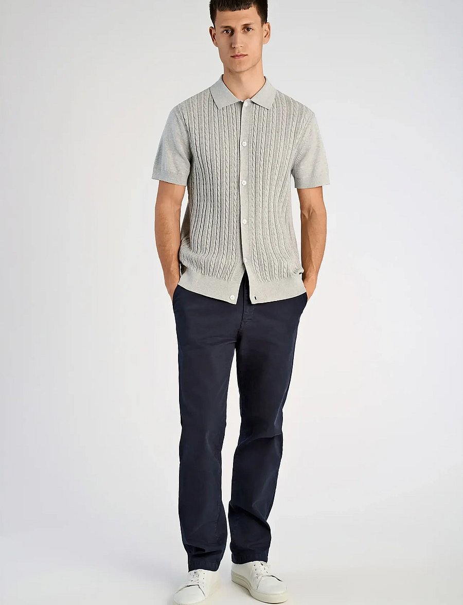 Lindbergh - Knitted S/S cable cardigan - kortærmede skjorter - grey mel - 0