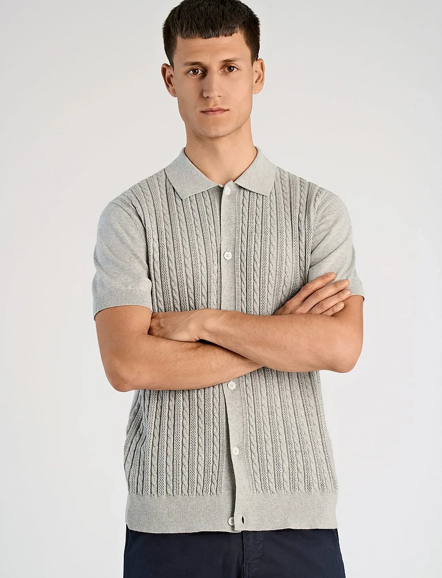 Lindbergh - Knitted S/S cable cardigan - kortærmede skjorter - grey mel - 3
