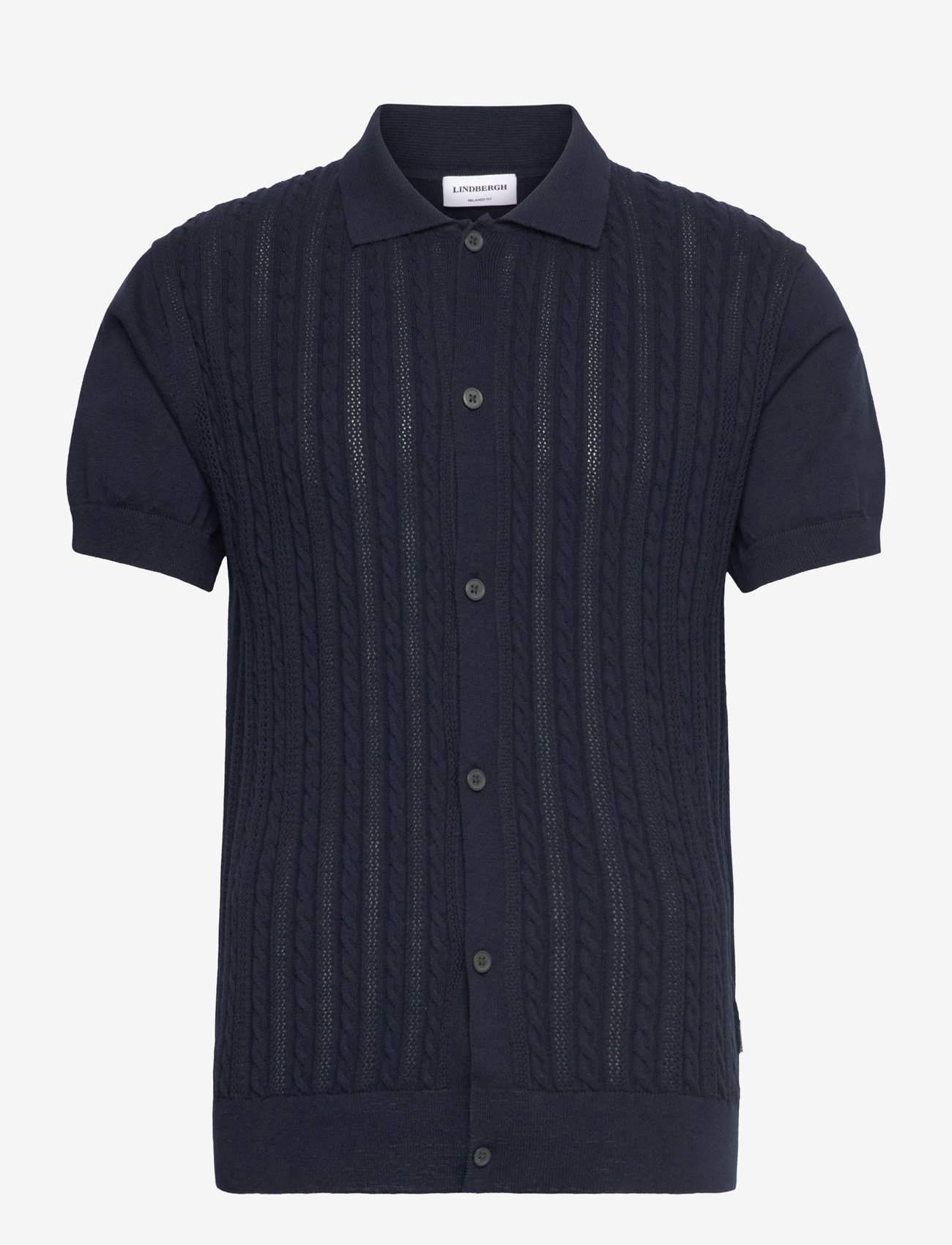 Lindbergh Knitted S/S cable cardigan - Hemden - NAVY / navy