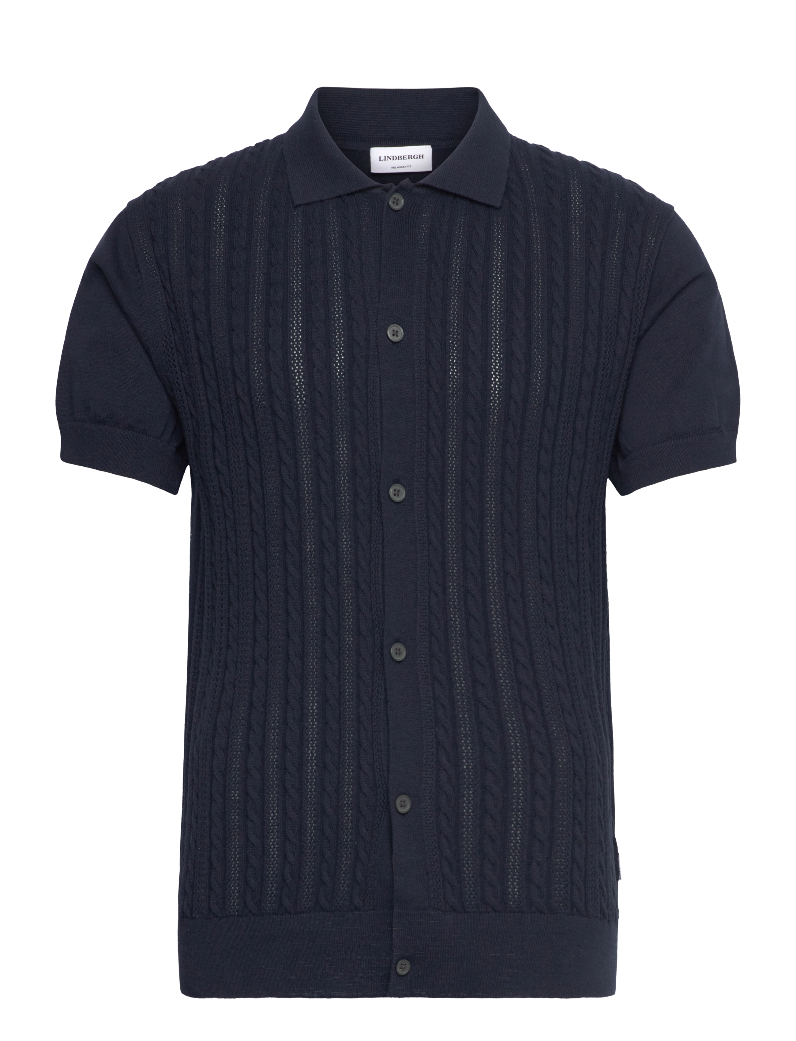 Lindbergh Knitted S/S Cable Cardigan, L, Navy, Strik > Cardigans, Herre