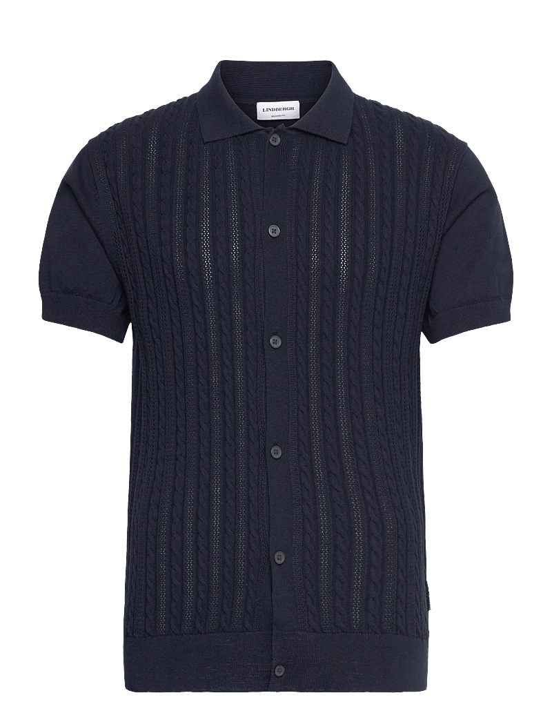 Lindbergh - Knitted S/S cable cardigan - kortærmede skjorter - navy - 0
