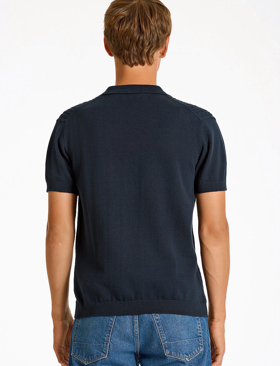 Lindbergh - Knitted S/S cable cardigan - short-sleeved shirts - navy - 2