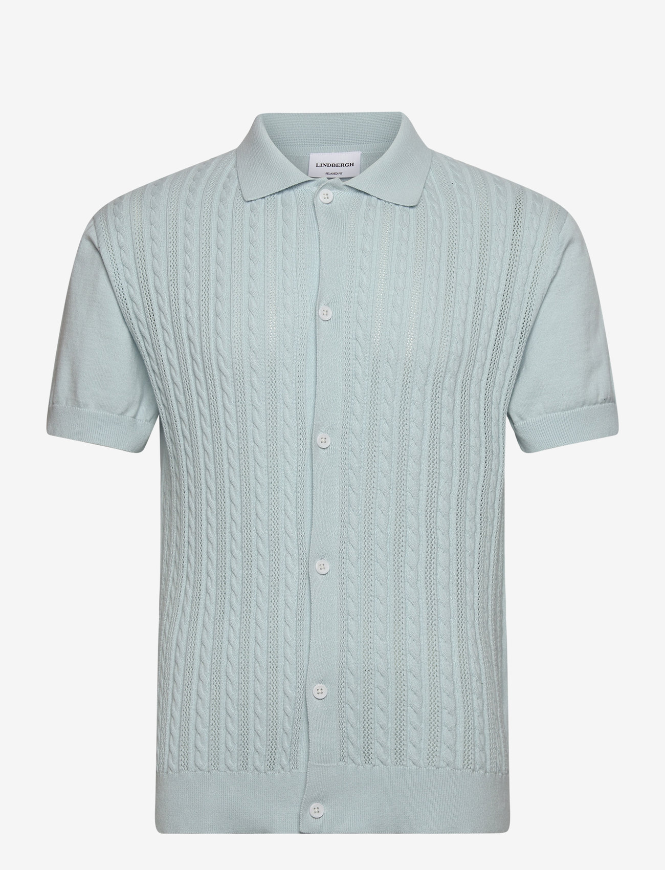 Lindbergh - Knitted S/S cable cardigan - kortærmede skjorter - pastel blue - 0