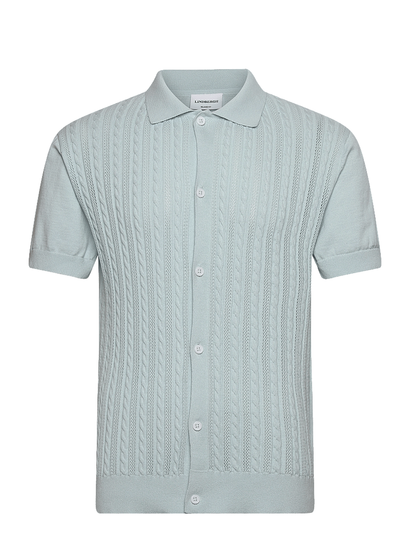 Lindbergh - Knitted S/S cable cardigan - kortærmede skjorter - pastel blue - 0