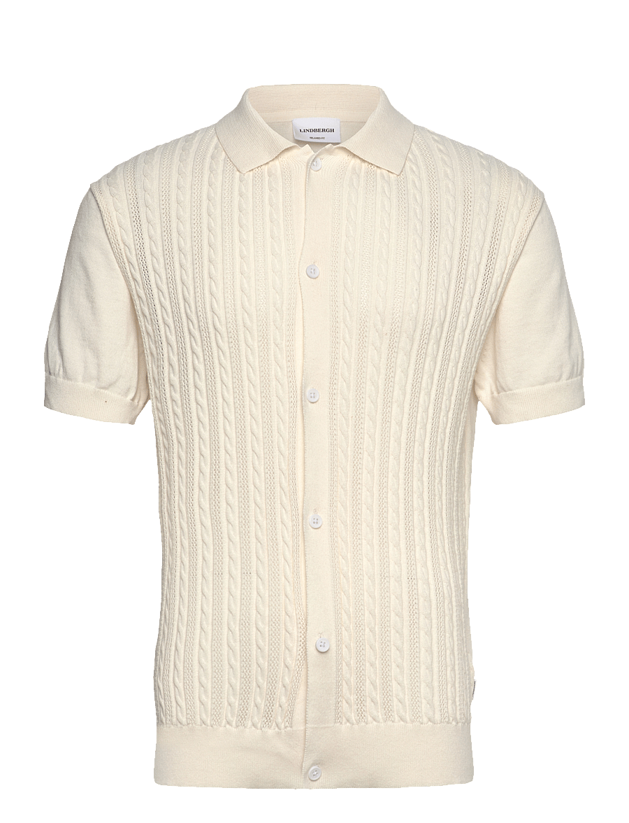 Lindbergh - Knitted S/S cable cardigan - kortærmede skjorter - pearl white - 0