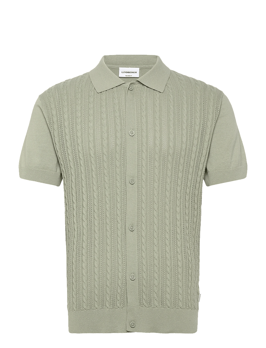 Lindbergh - Knitted S/S cable cardigan - kortärmade skjortor - sage green - 1
