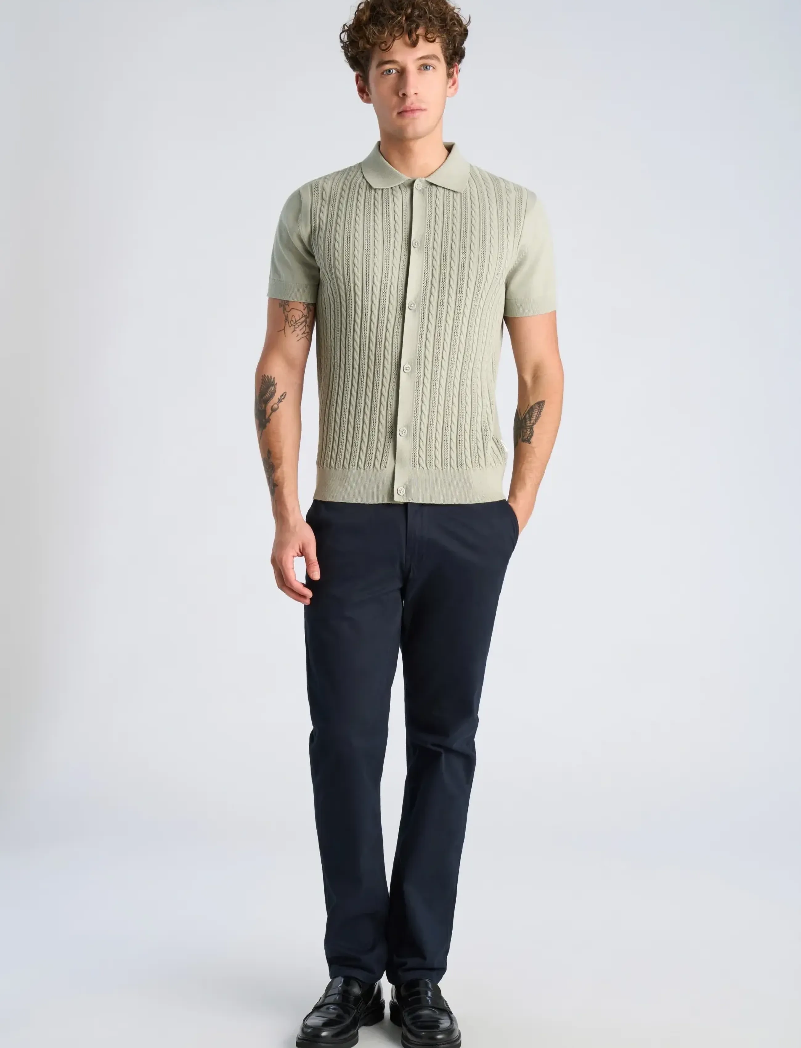 Lindbergh Knitted S/S Cable Cardigan, XL, Knitwear, Grün - Cardigans, Männerswear