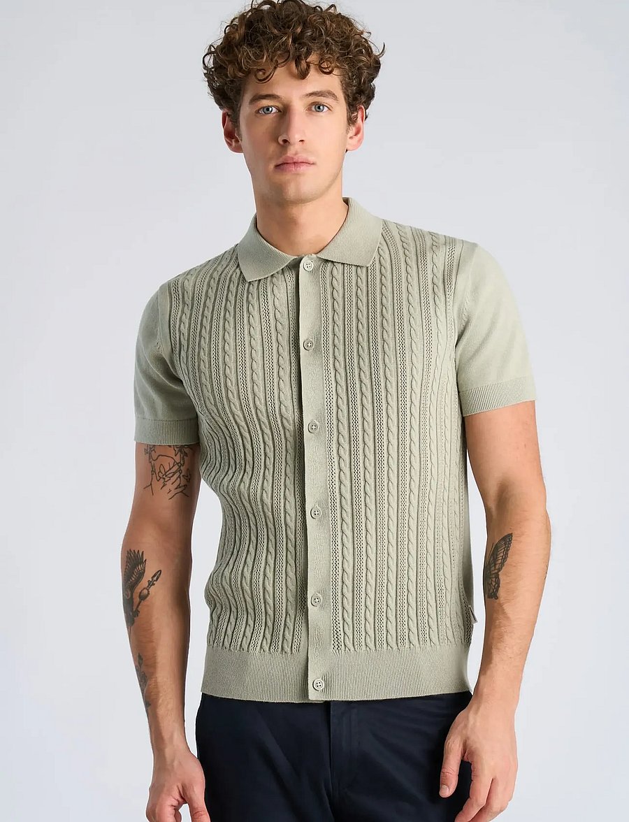 Lindbergh - Knitted S/S cable cardigan - kortärmade skjortor - sage green - 3