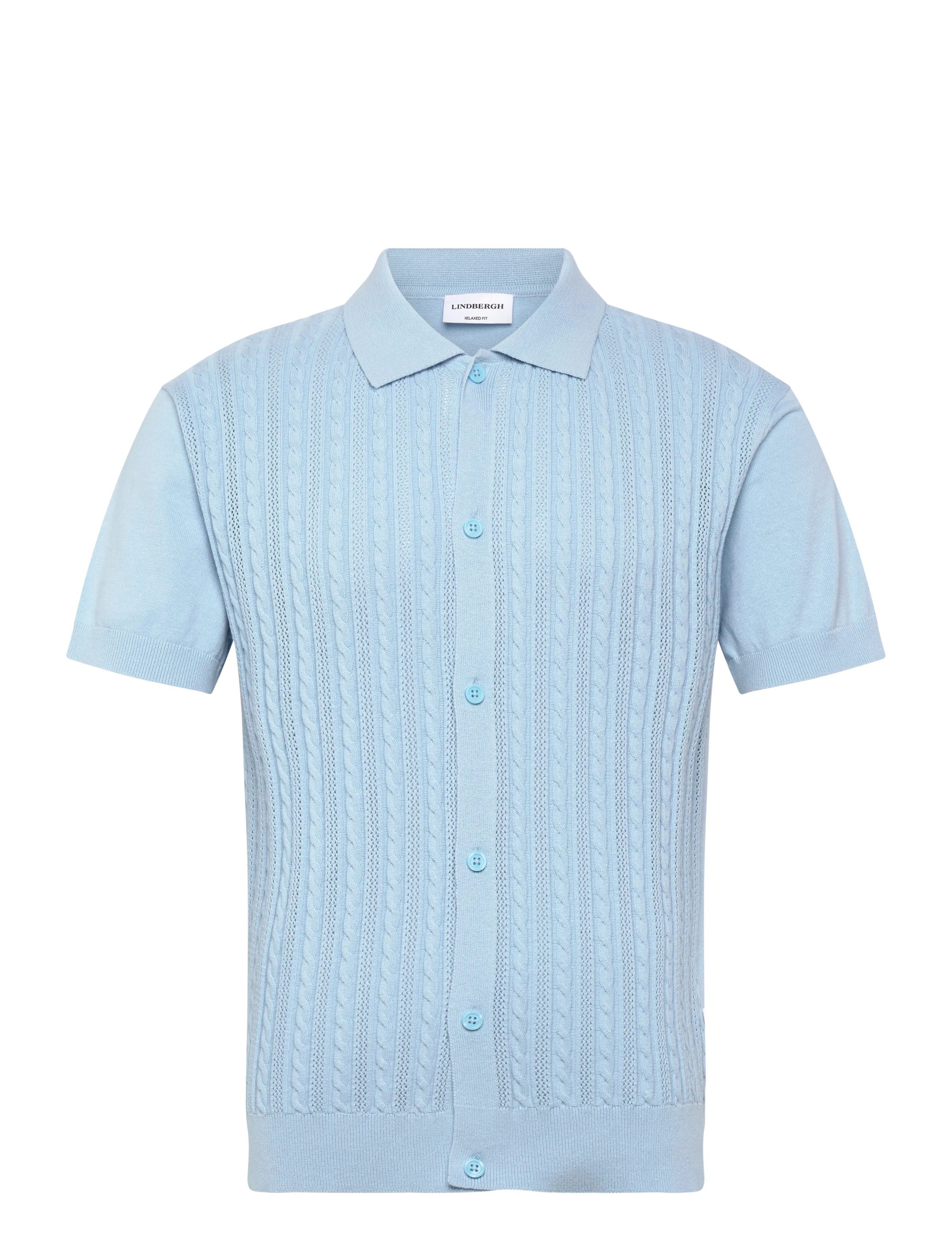 Lindbergh Knitted S/S cable cardigan - Skjorter - SKY BLUE / blue