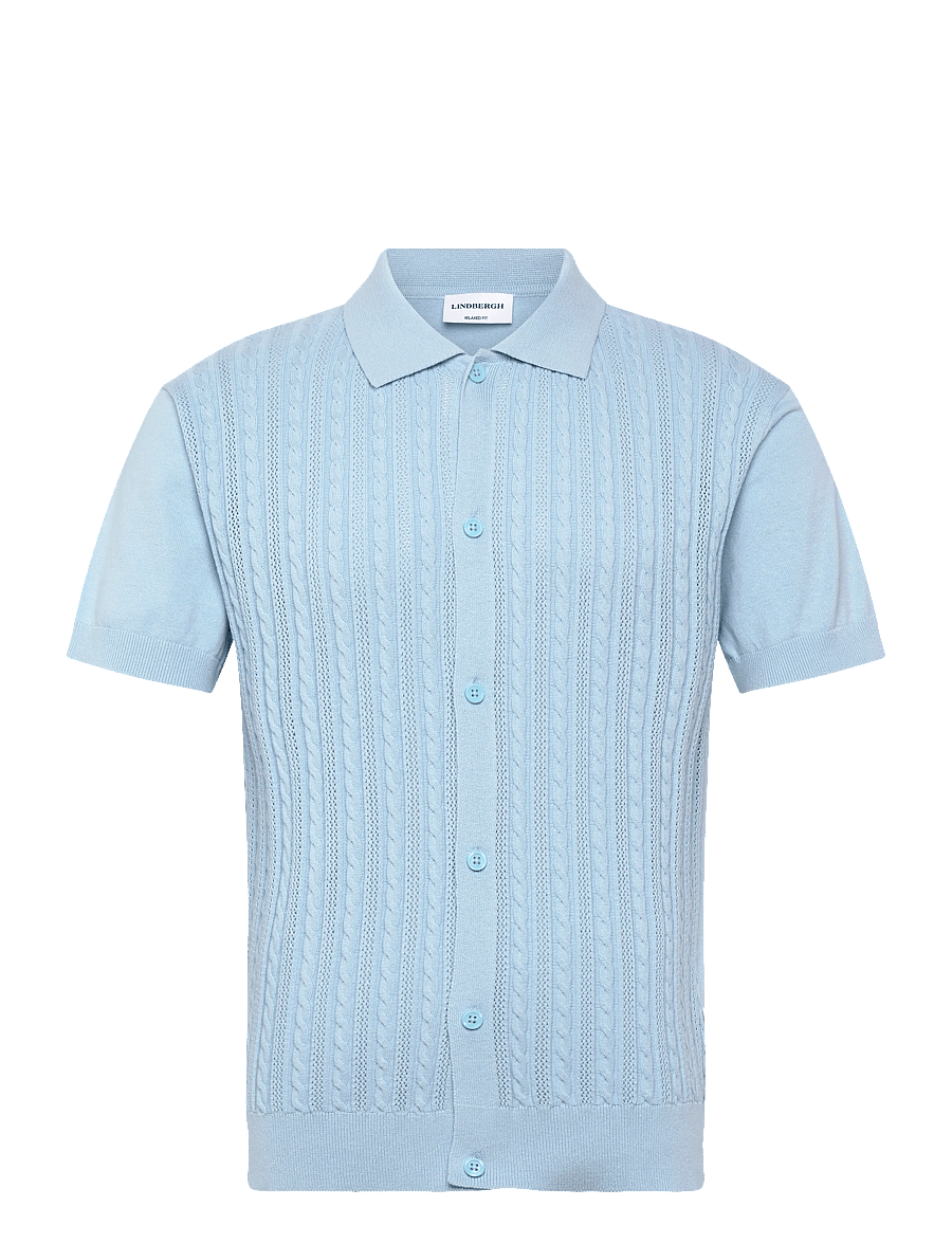 Lindbergh - Knitted S/S cable cardigan - kortærmede skjorter - sky blue - 1
