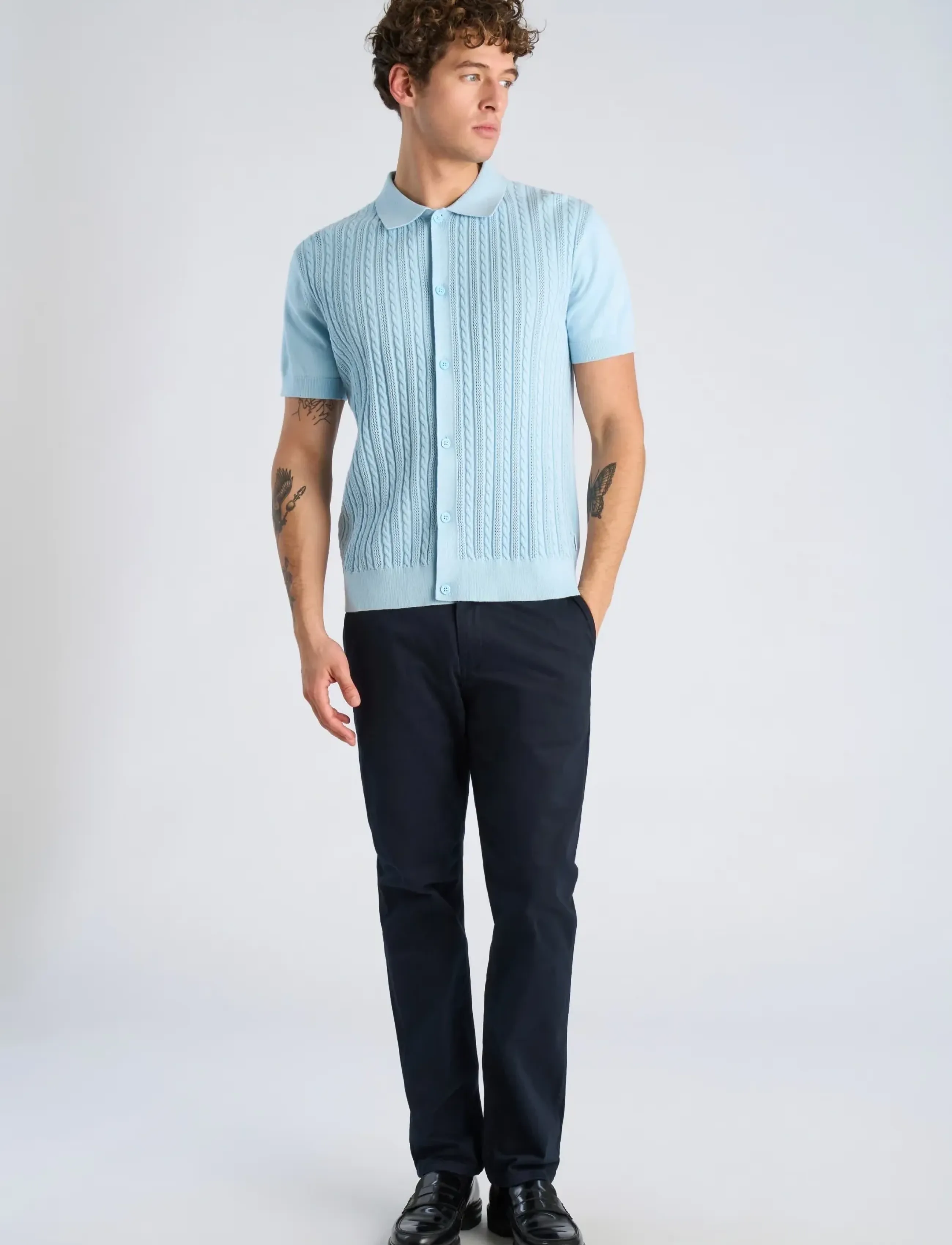 Lindbergh Knitted S/S Cable Cardigan, XXL, Knitwear, Blau - Cardigans, Männerswear