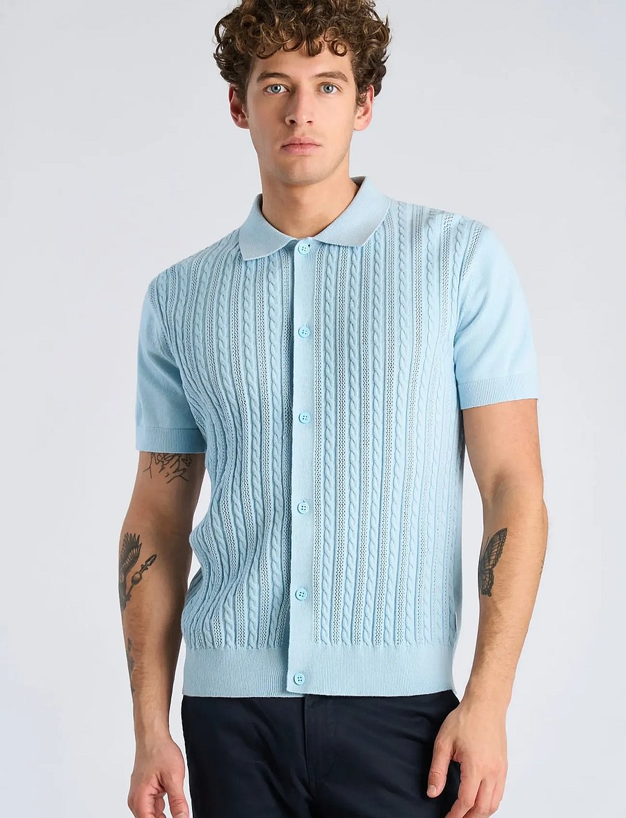 Lindbergh - Knitted S/S cable cardigan - kortærmede skjorter - sky blue - 3